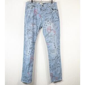 Top Man Men's Graffiti Streetwear Jeans Size UK 36 Regular Stretch Skinny 2000s